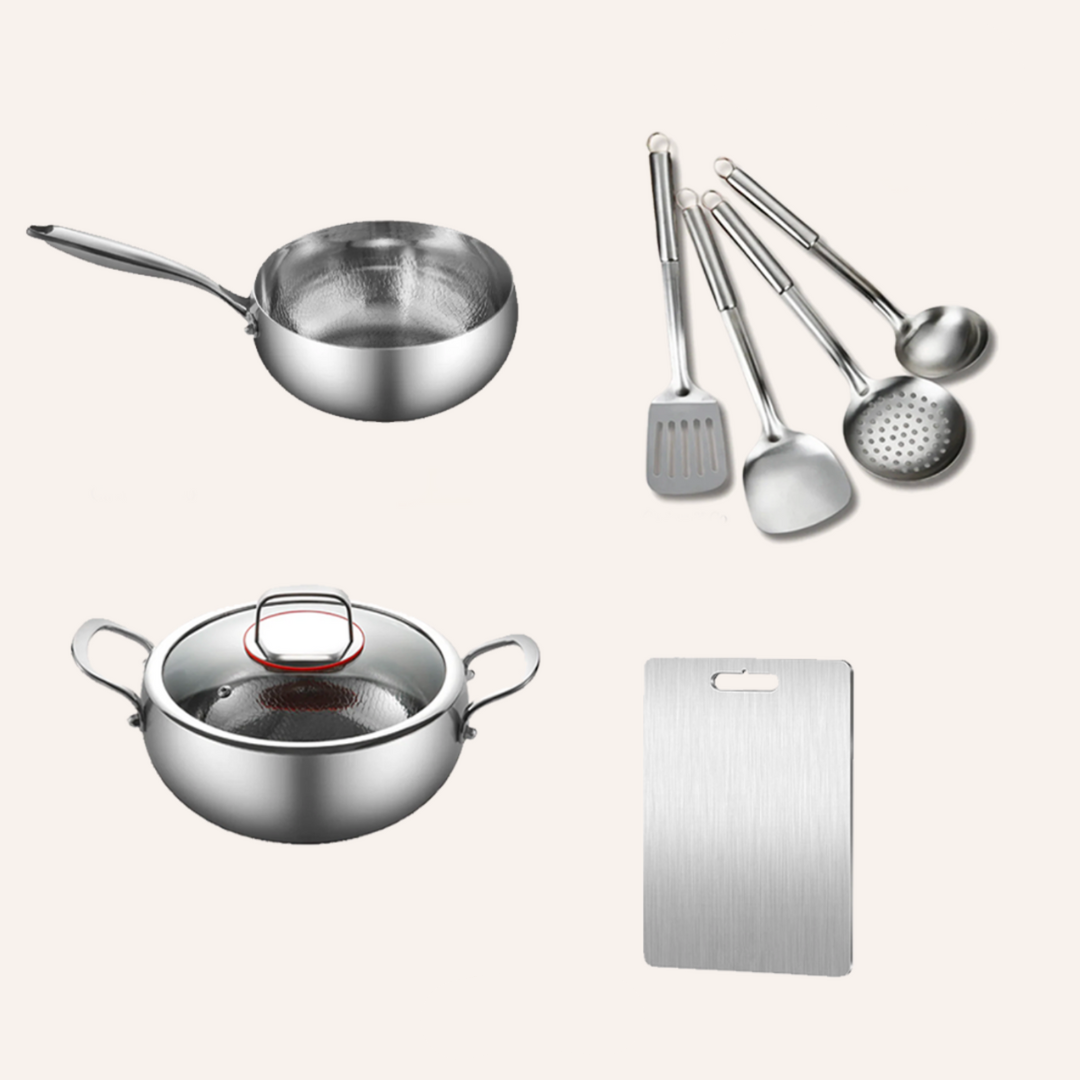 Chef’s Choice Bundle: 2 Pans + Utensils Set + Chopping Board